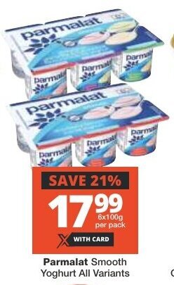 Checkers Parmalat Smooth Yoghurt All Variants 6x100g offer