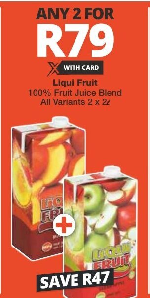 Checkers Liqui Fruit 100% Fruit Juice Blend All Variants 2 x 2L offer