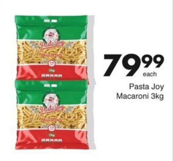Pasta Joy Macaroni 3kg offer at Save Hyper