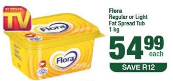 Spar Flora Regular or Light Fat Spread Tub 1 kg offer