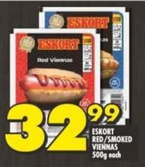 Shoprite ESKORT RED/SMOKED VIENNAS 500g each offer