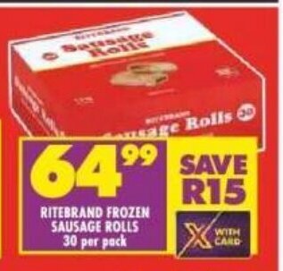 Shoprite RITEBRAND FROZEN SAUSAGE ROLLS 30 per pack offer