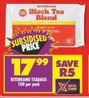 Shoprite RITEBRAND TEABAGS 100 per pack offer