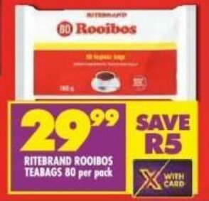 Shoprite RITEBRAND ROOIBOS TEABAGS 80 per pack offer