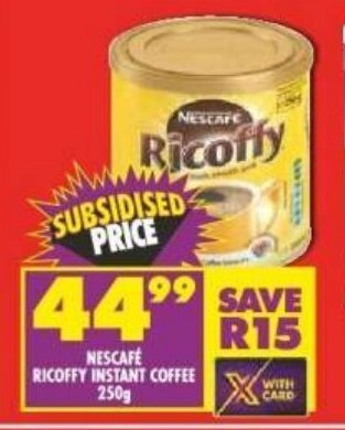 Shoprite NESCAFE RICOFFY INSTANT COFFEE 250g offer