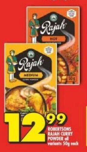 Shoprite ROBERTSONS RAJAH CURRY POWDER all variants 50g each offer