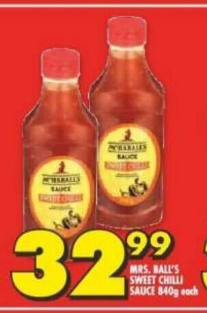 Shoprite MRS. BALL'S SWEET CHILLI SAUCE 840g each offer