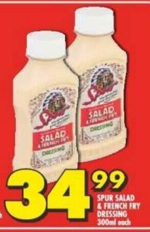 SPUR SALAD & FRENCH FRY DRESSING 300ml each