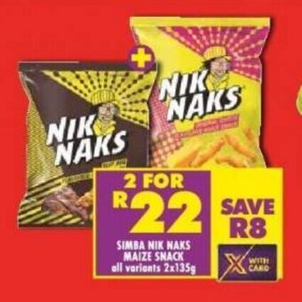 Shoprite SIMBA NIK NAKS MAIZE SNACK all variants 2x135g offer