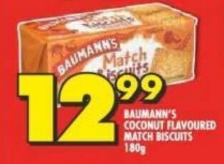 Shoprite BAUMANN'S COCONUT FLAVOURED MATCH BISCUITS 180g offer