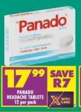 Shoprite PANADO HEADACHE TABLETS 12 per pack offer