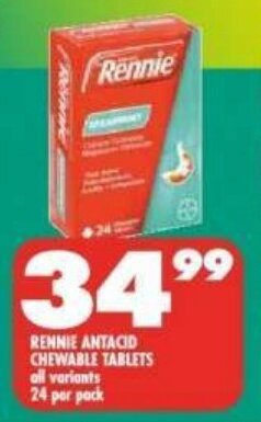 Shoprite RENNIE ANTACID CHEWABLE TABLETS all variants 24 per pack offer