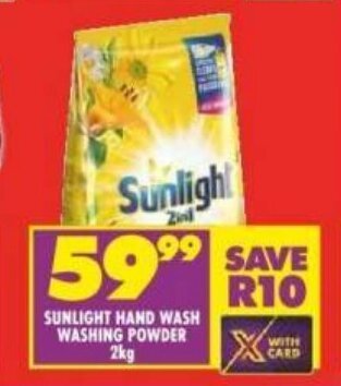 Shoprite SUNLIGHT HAND WASH WASHING POWDER 2kg offer