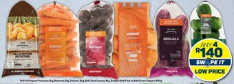 Pick n Pay PnP All Purpose Potatoes 2kg, Beetroot 2kg, Onions 1.5kg, Bulk Pack Carrots 3kg, Brinjals Bulk Pack, Bulk Green Peppers 800g offer