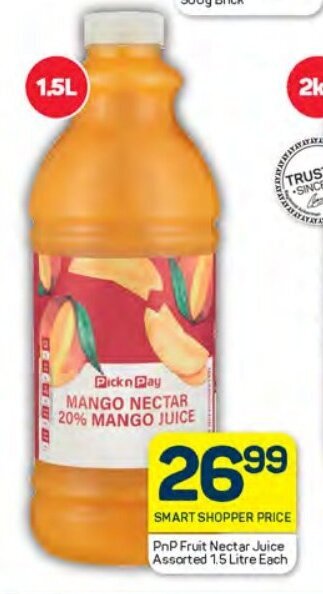 Pick n Pay PnP Fruit Nectar Juice Assorted 1.5 Litre Each offer