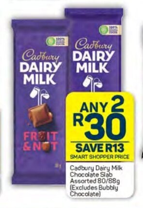 Pick n Pay Cadbury Dairy Milk Chocolate Slab Assorted 80/88g offer