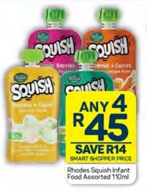 Pick n Pay Rhodes Squish Infant Food Assorted 110ml offer