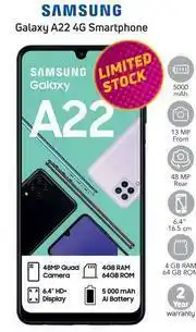 Game Samsung Galaxy A22 4G Smartphone-On 1GB Red Top Up Core More Data (24 Month) offer