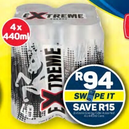 Extreme Energy Cider Assorted 4x 440ml Cans offer at Pick n Pay