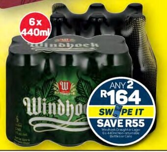 Pick n Pay Windhoek Draught or Lager 6x440ml Non-returnable Bottles or Cans offer