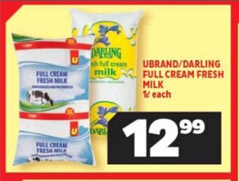 Usave UBRAND/DARLING FULL CREAM FRESH MILK 1L each offer