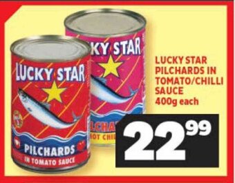 Usave LUCKY STAR PILCHARDS IN TOMATO/CHILLI SAUCE 400g each offer