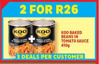 Usave KOO BAKED BEANS IN TOMATO SAUCE 410g offer