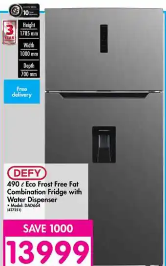 Makro Defy 490 Eco Frost Free Fat Combination Fridge with Water Dispenser DAD 664 offer