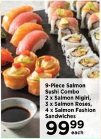 Food Lover's Market 9-Piece Salmon Sushi Combo 2 x Salmon Nigiri, 3 x Salmon Roses, 4 x Salmon Fashion Sandwiches offer