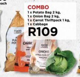 Food Lover's Market COMBO 1 x Potato Bag 2 kg, 1 x Onion Bag 2 kg, 1 x Carrot Thriftpack 1 kg. 1 x Cabbage offer