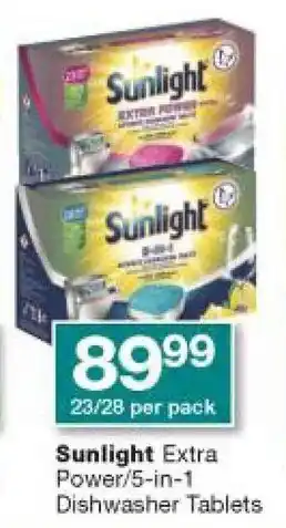 Checkers Sunlight Extra Power/5-in-1 Dishwasher Tablets 23/28 per pack offer