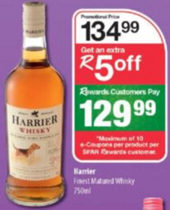 Spar Tops Harrier Finest Matured Whisky 750ml offer