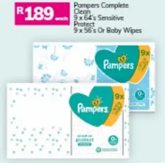 Game Pampers Complete Clean 9x64's Sensitive Protect 9x55's or Body Wipes offer