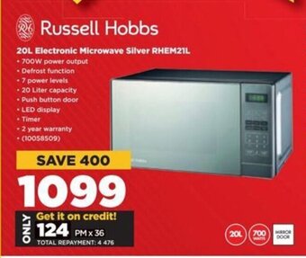 HiFi Corp Russell Hobbs 20L Electronic Microwave Silver RHEM21L offer