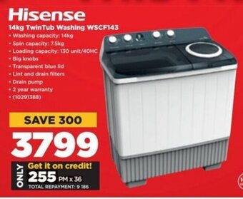 HiFi Corp Hisense 14kg TwinTub Washing WSCF143 offer