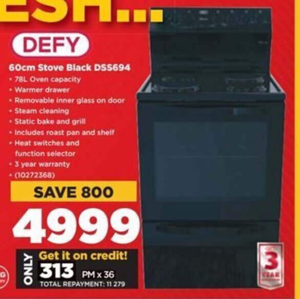 DEFY 60cm Stove Black DSS694 offer at HiFi Corp