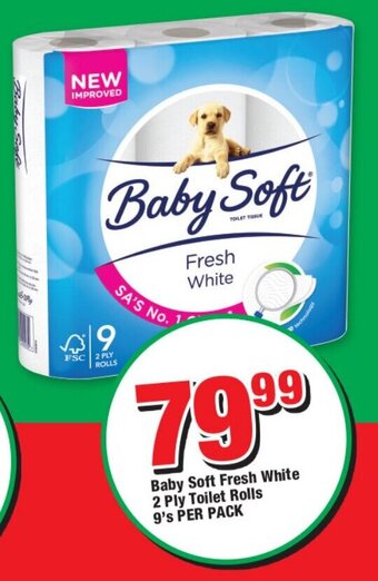 OK Foods Baby Soft Fresh White 2 Ply Toilet Rolls 9's PER PACK offer