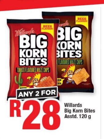 OK Foods Willards Big Korn Bites Asstd. 120g offer