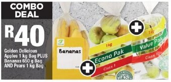 OK Foods COMBO DEAL Golden Delicious Apples 1 kg Bag PLUS Bananas 650 g Bag AND Pears 1 kg Bag offer