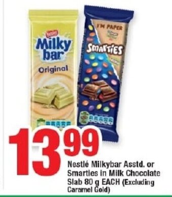 OK Foods Nestlé Milkybar Asstd. or Smarties in Milk Chocolate Slab 80g EACH offer