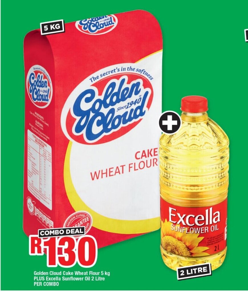 Golden Cloud Cake Wheat Flour 5 kg PLUS Excella Sunflower Oil 2 Litre