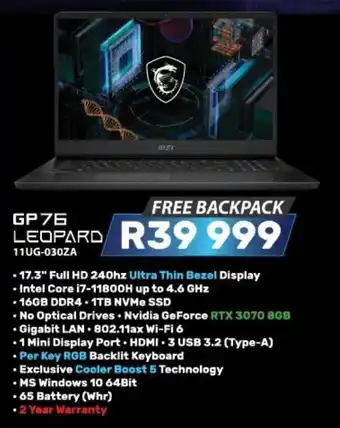 Computer Mania MSI GP 76 Leopard 11UG-030ZA offer