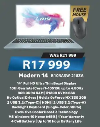 Computer Mania MSI Modern 14 B10RASW-218ZA offer