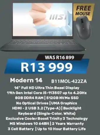 Computer Mania MSI Modern 14 B11MOL-422ZA offer
