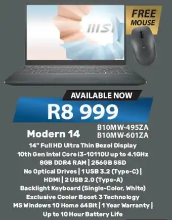 Computer Mania MSI Modern 14 B10MW-495ZA/B10MW-601ZA offer
