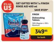 Makro Finish rinse aid 400ml and finish dishwashing tablets-both for offer