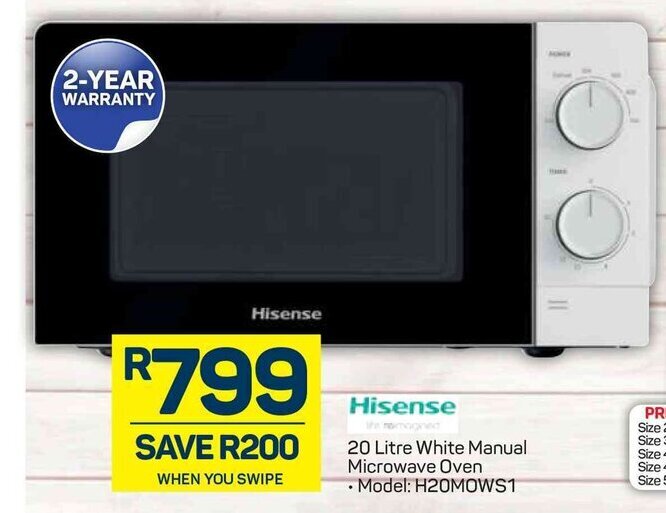 Hisense 20 Litre White Manual Microwave Oven offer at Pick n Pay