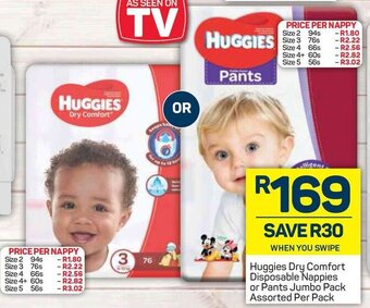Pick n Pay Huggies Dry Comfort Disposable Nappies or Pants Jumbo Pack offer