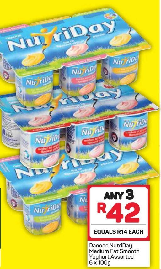 Danone NutriDay Medium Fat Smooth Yoghurt Assorted 6x 100g offer at