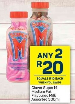 Pick n Pay Clover Super M Medium Fat Flavoured Milk Assorted 300ml offer